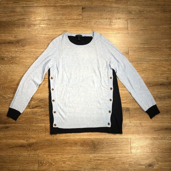 J. Crew Sweaters - J Crew Sweater Womens Small Blue Wool Rabbit Button Side Elbow Patch Long Sleeve